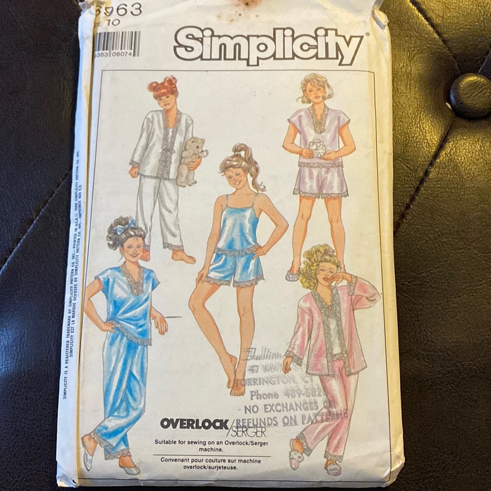 Simplicity Vintage 8963 Girl's Shorts Camisole Pajamas pattern